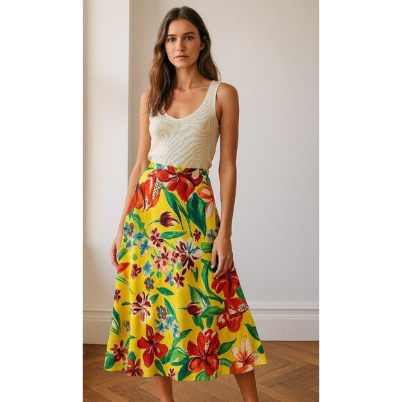Ralph Lauren Purple Label Dresses & Skirts - Ralph Lauren Purple Label Silk Floral Skirt Yellow Multi Size 6